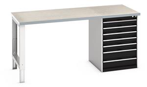 Bott Cubio Pedestal Bench with Lino Top & 7 Drawers - 2000mm Wide  x 900mm Deep x 940mm High. Workbench consists of the following components for easy self assembly:... 940mm Standing Bench for Workshops Industrial Engineers